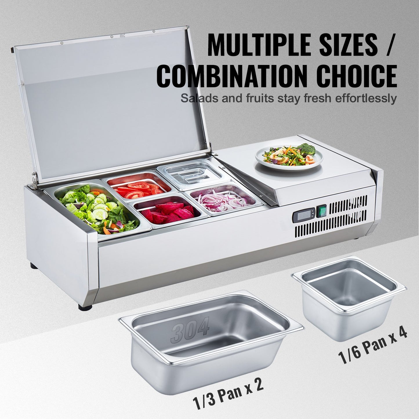 Refrigerated Condiment Prep Station with 1/3 & 4/6 Pans - Stainless Steel Countertop Cooler