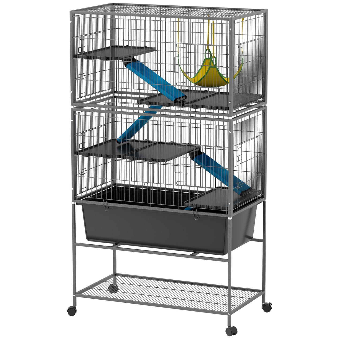 59-Inch Small Animal Cage with 5 Levels, Rolling Ferret Cage, Deep Tray & Ramps
