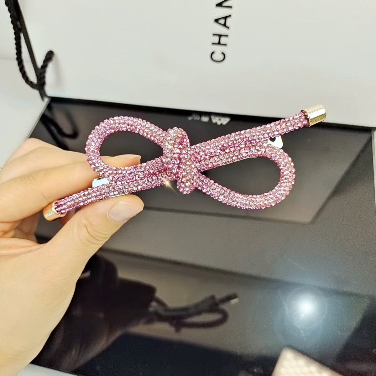 Elegant Rhinestone Bow Hair Clip - Luxury Hair Accessory for Women