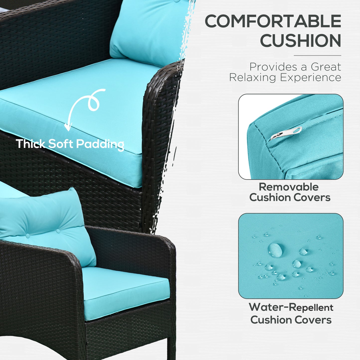 5-Piece Outdoor Rattan Lounge Chair Set with Coffee Table - Brown/Blue
