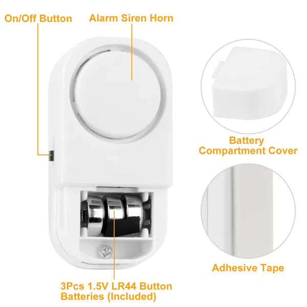 Wireless Magnetic Door Window Alarm Sensor - 90dB Home Security Burglar Alert