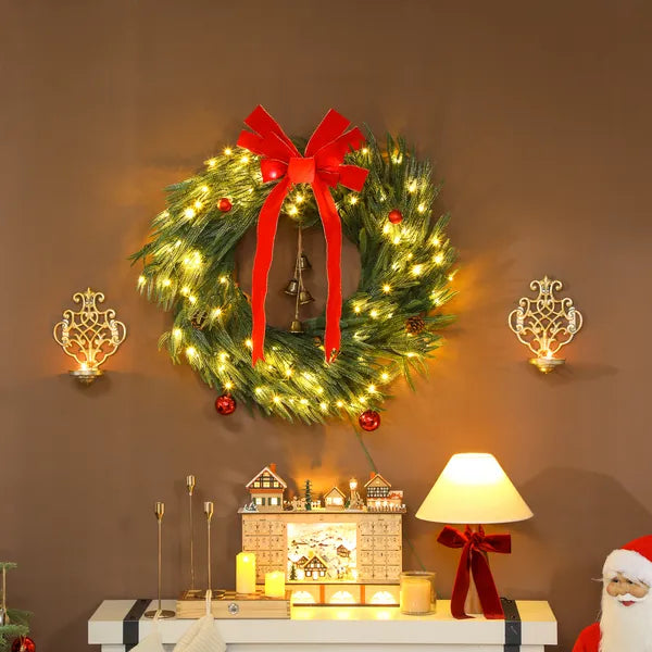 36" Norfolk Pine Christmas Wreath with LED Lights & Ornaments