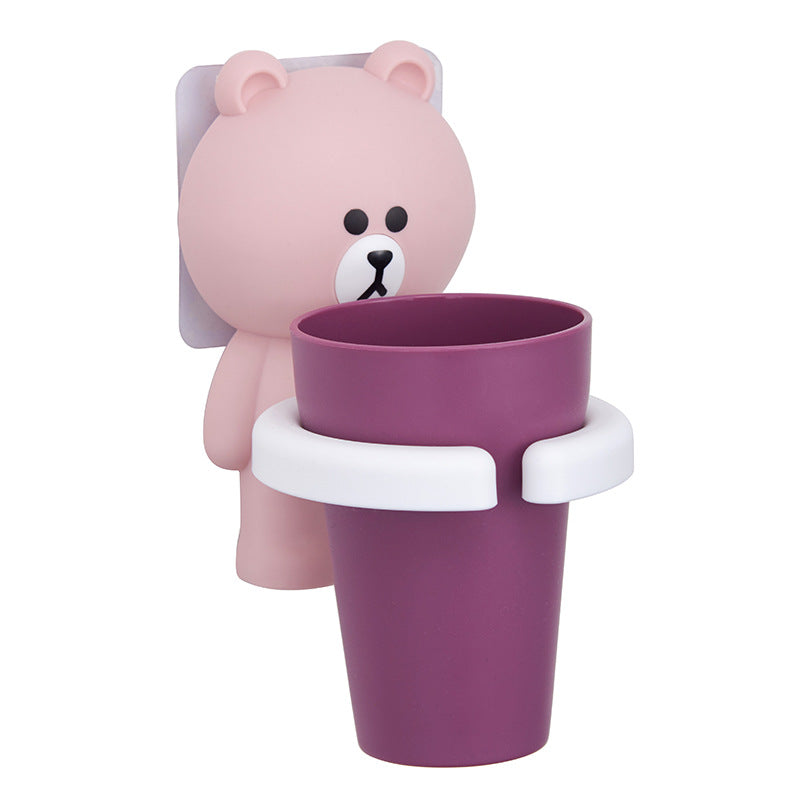 Children's Toothbrush Cup Holder Rack with Suction Cup - Multiple Colors