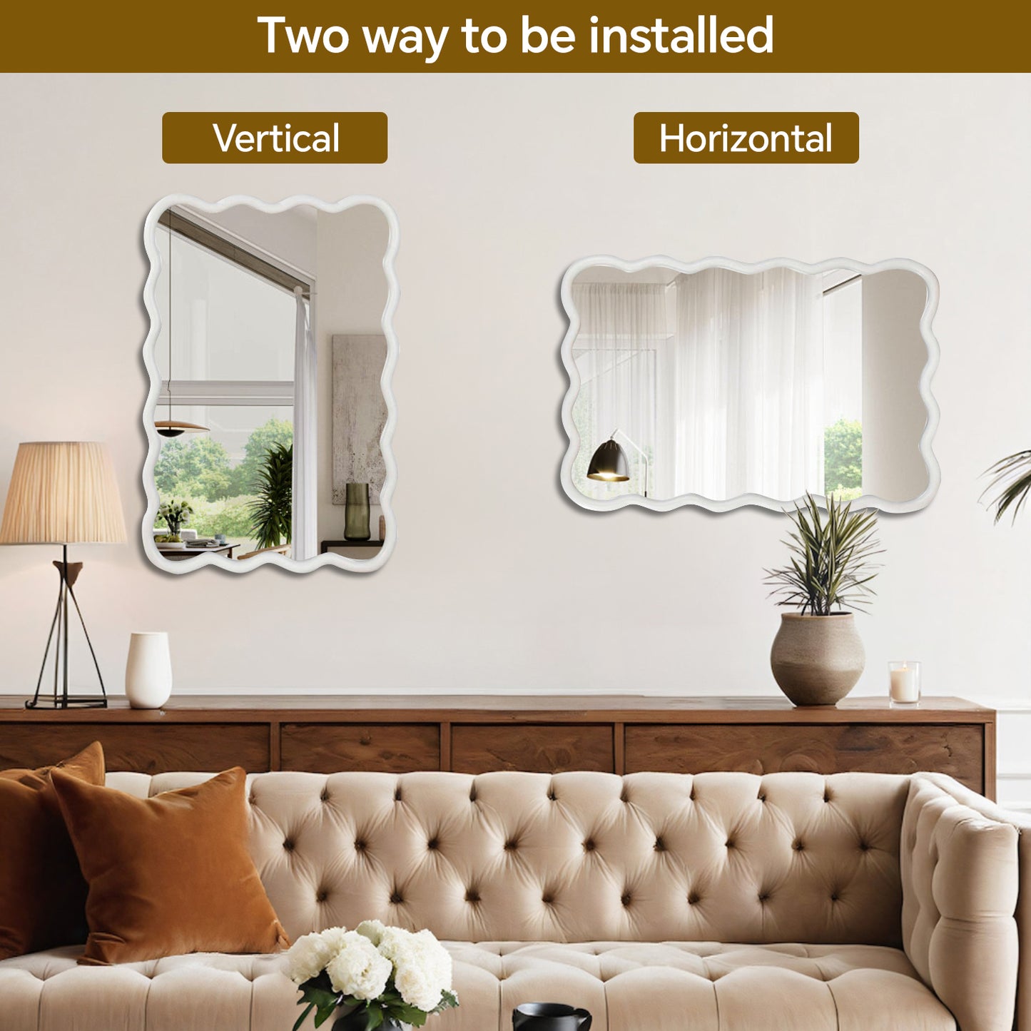 Wavy Rectangle Solid Wood Frame Decorative Mirror - 24x36