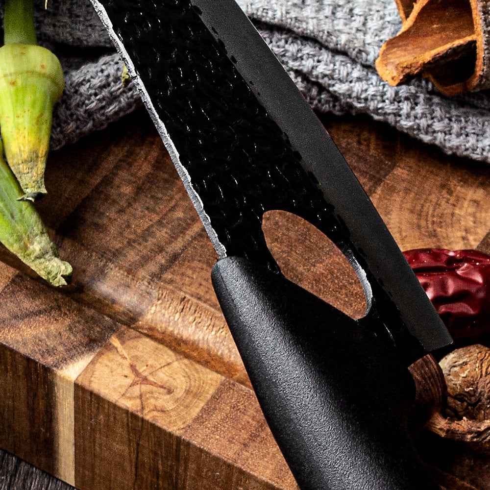 Bone Pick Knife with Stainless Steel Blade and Leather Holster - Black