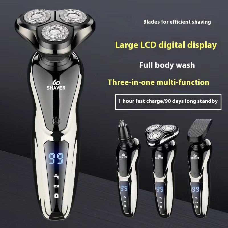 Rechargeable Electric Shaver with Digital Display and Fully Washable Head
