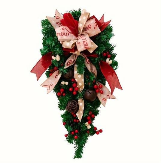 Christmas Candy Cane Wreath - Green Leaves Door Garland