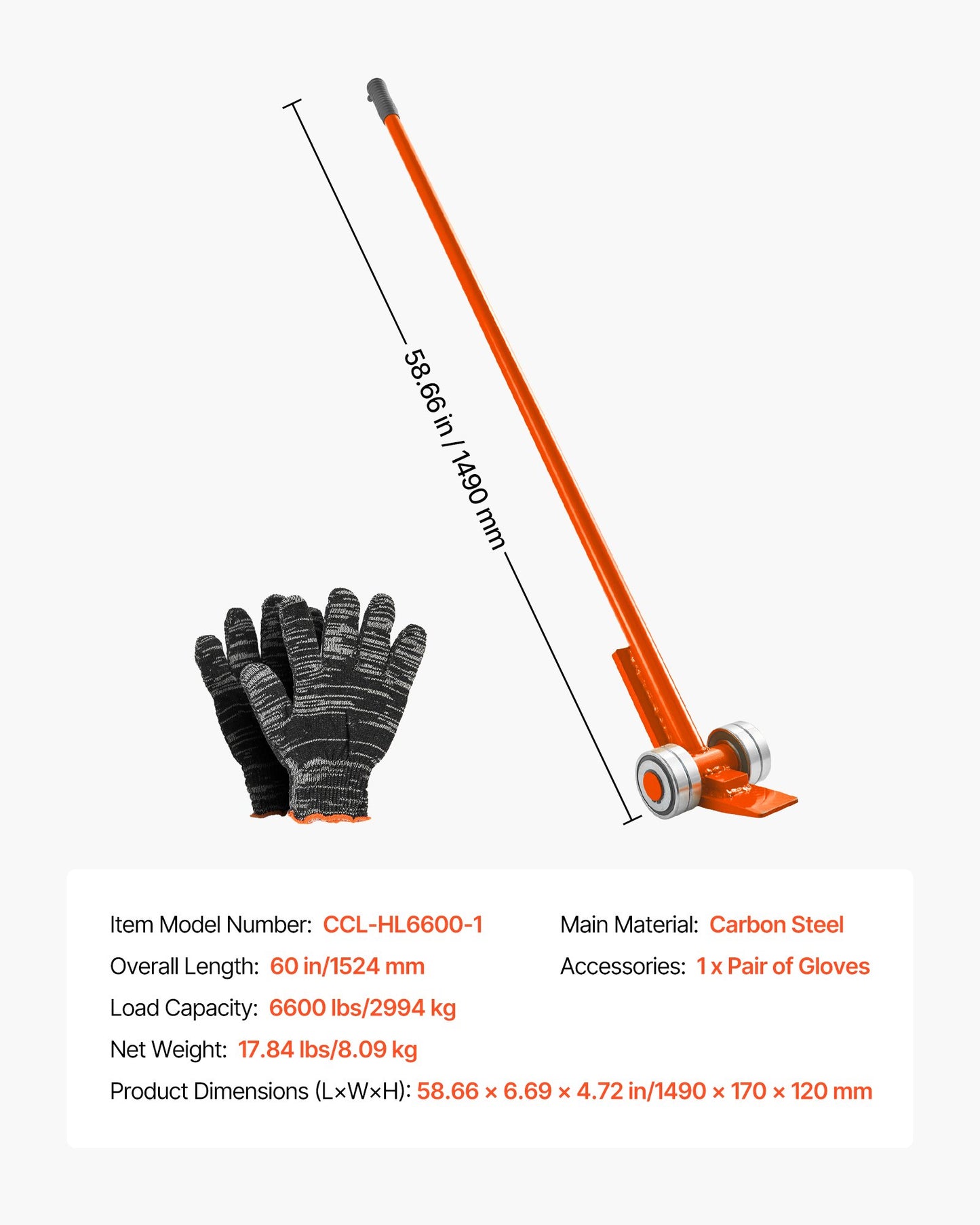 Heavy Duty Pry Bar 6600 Lb Capacity, 56-Inch Carbon Steel Handle, Industrial Leverage Tool