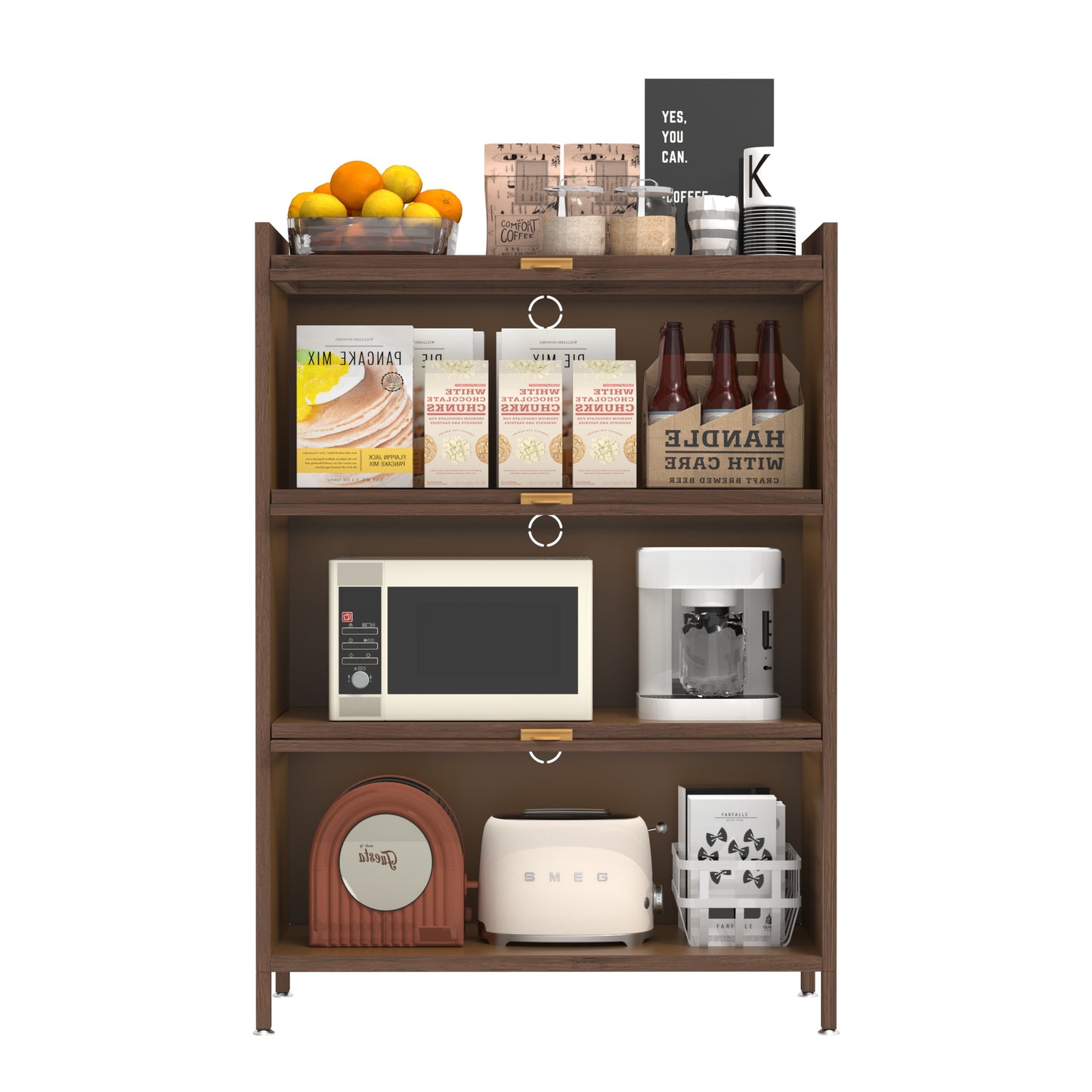 44'' Tall Metal Cabinet with 3 Flip Doors - Walnut Storage