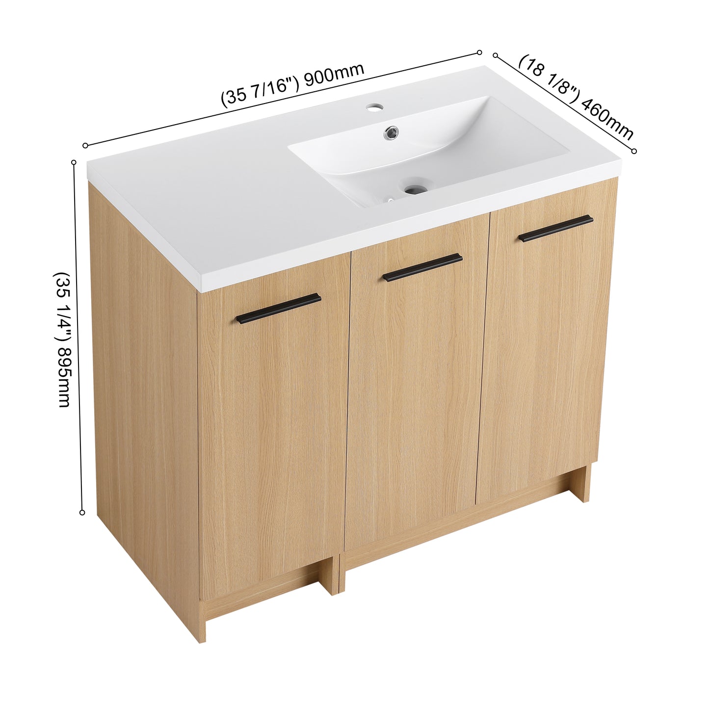 36" Freestanding Bathroom Vanity Set with Linen Cabinet - Light Oak