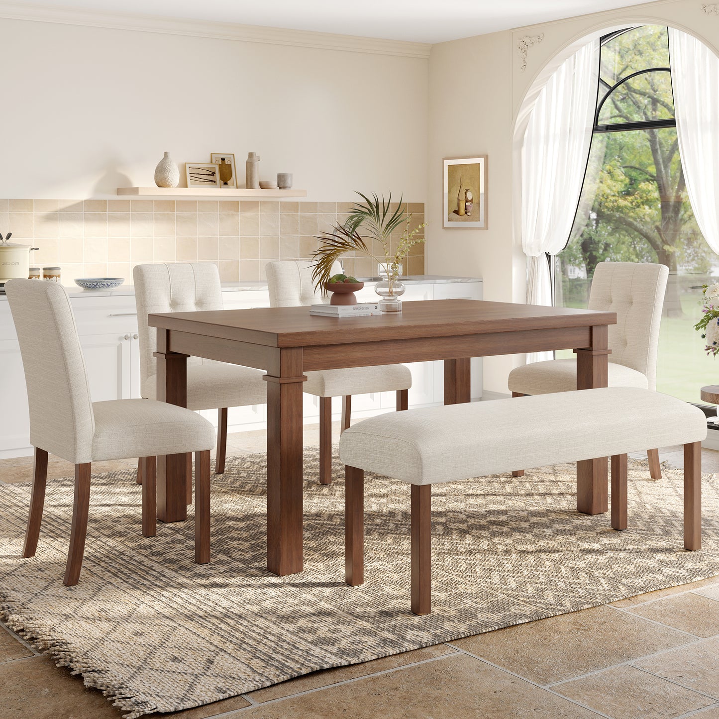 6-Piece Modern Dining Set, Rectangle Kitchen Table With 4 Upholstered