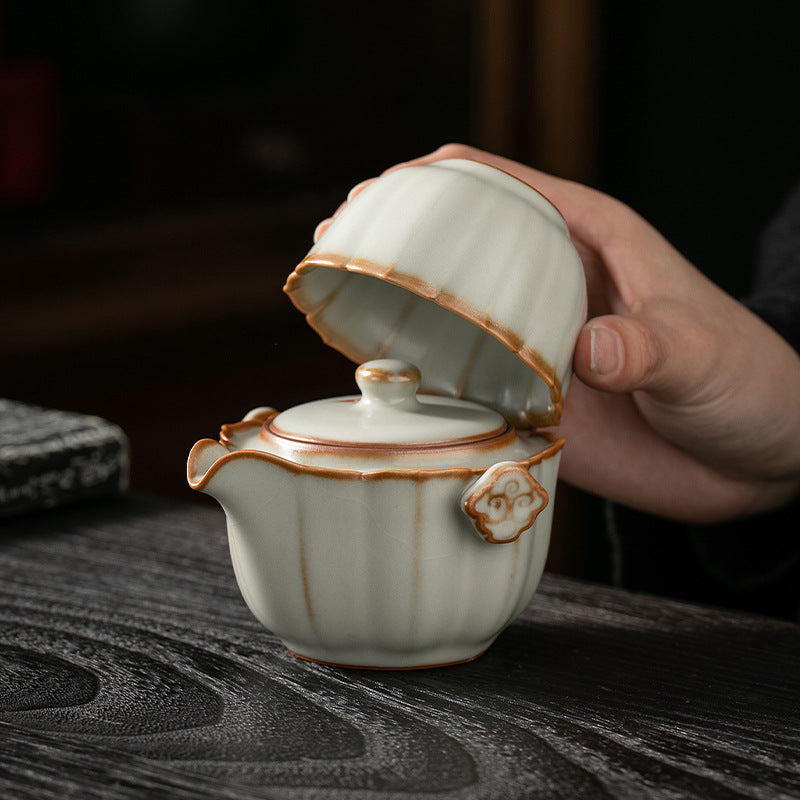 Ceramic Tea Cup Set with Travel Bag - One Pot and One Cup, Retro Style