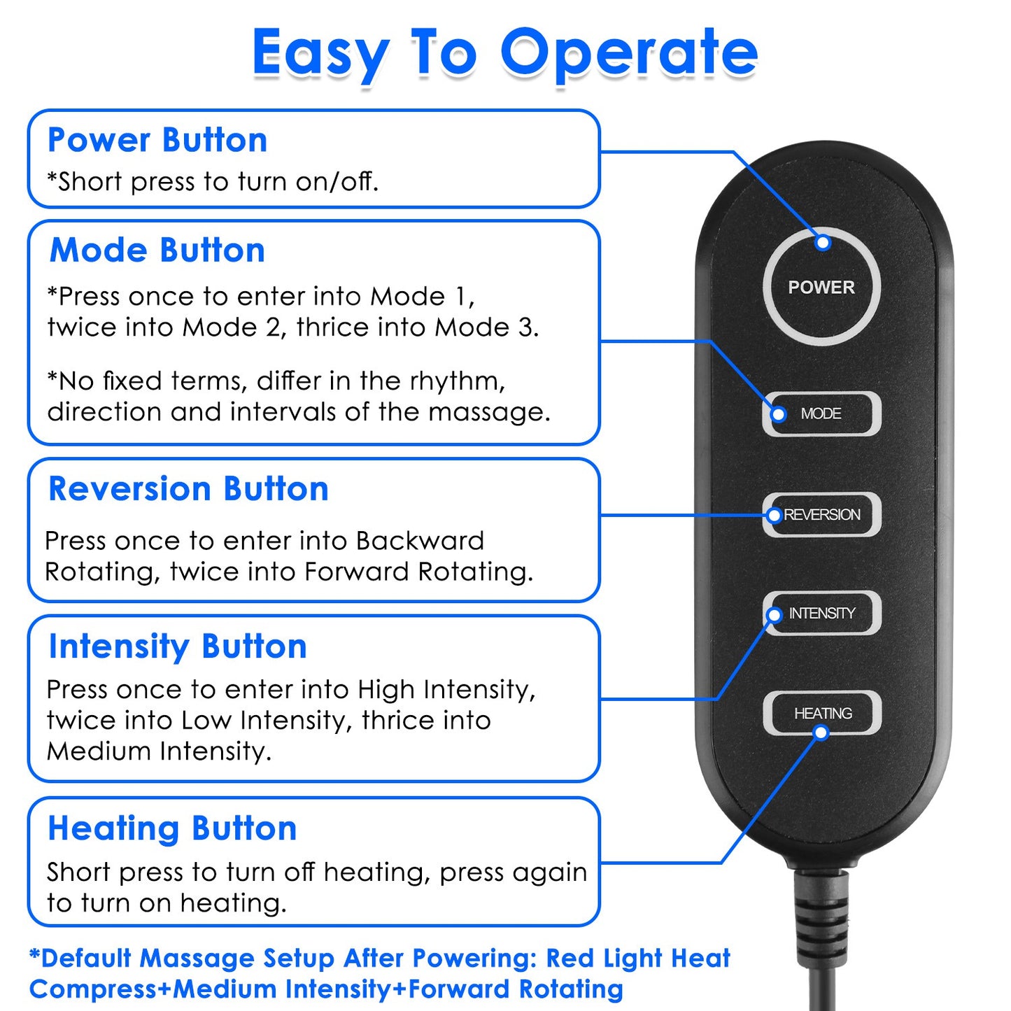 Shiatsu Foot and Calf Massager with Heat - 3 Modes & Intensity - Blue