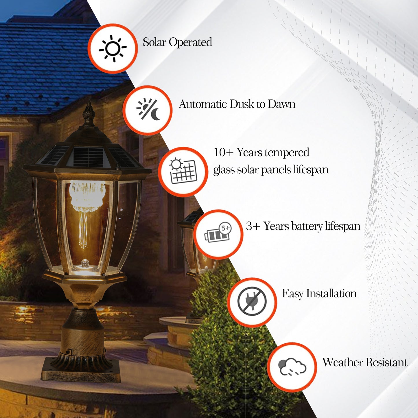 Golden Solar Powered Outdoor Lantern - Vintage Garden Light for Pathways & Yards - Bronze