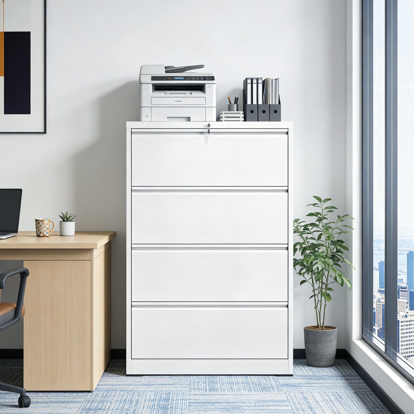 4 Drawer Lateral File Cabinet, Heavy Duty Metal Filing 35.4 Inch Wide