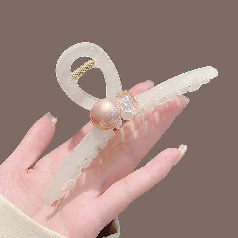 Summer Pearl Crystal Hair Grip - Large Cross Style Hair Accessory for Women