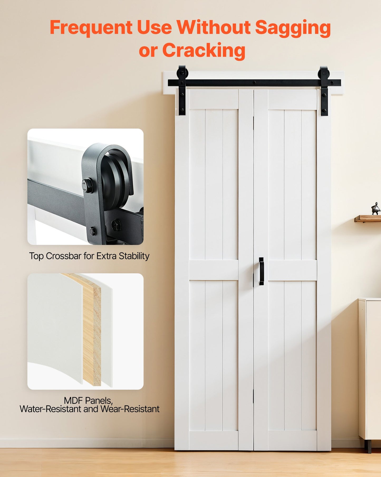 36x84 Bifold Barn Door - MDF Sliding Closet Door with Hardware Kit, White