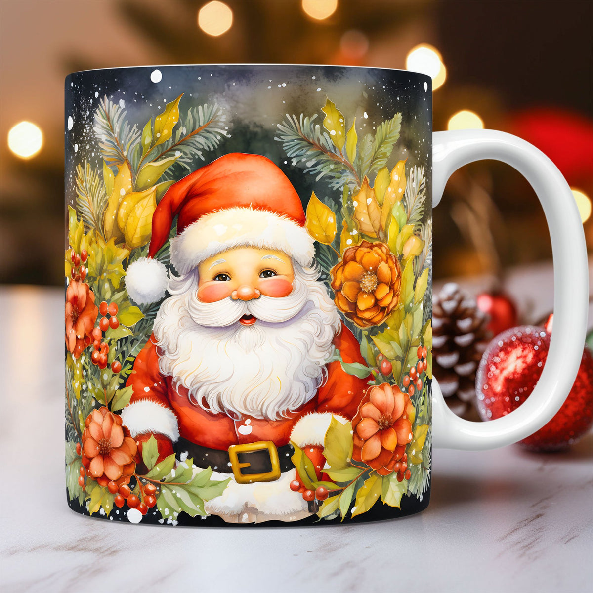 3D Christmas Ceramic Mug with Santa Design - Space Theme Holiday Coffee Cup