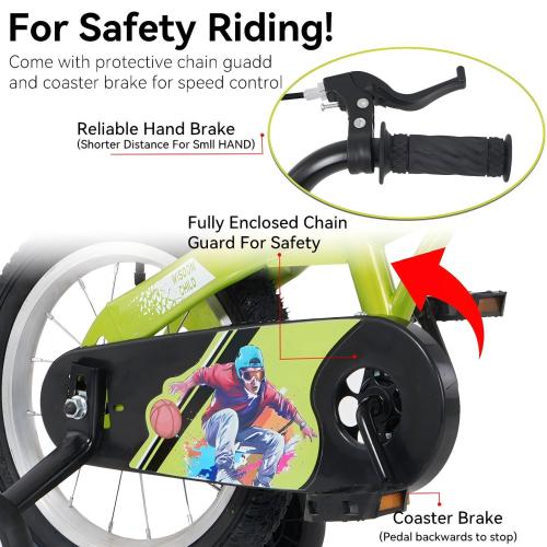 16 Inch Sporty Kids Bicycle with Training Wheels - Green