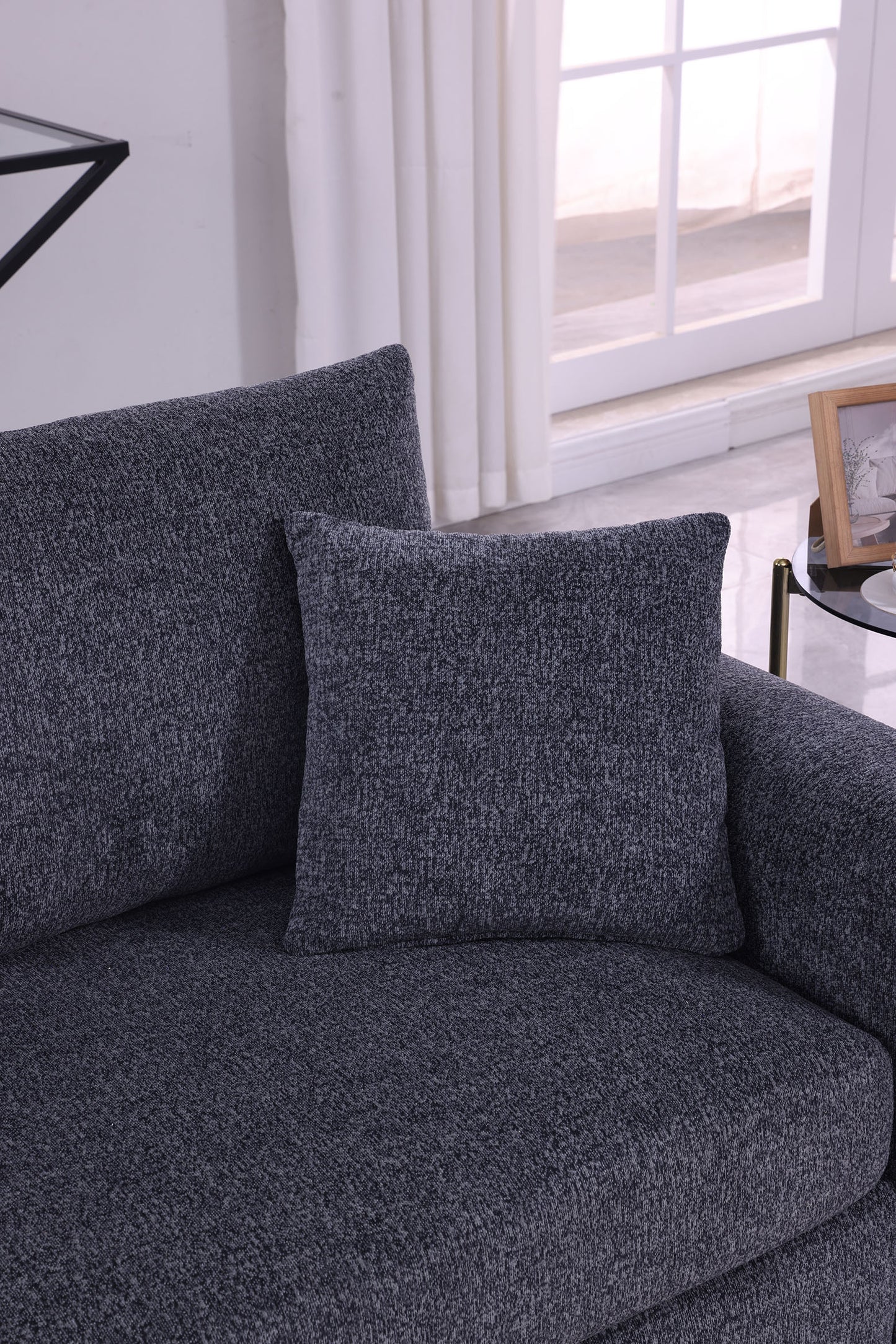 Modern Minimalist 3-Seat Gray Sofa - Comfortable Chenille Design