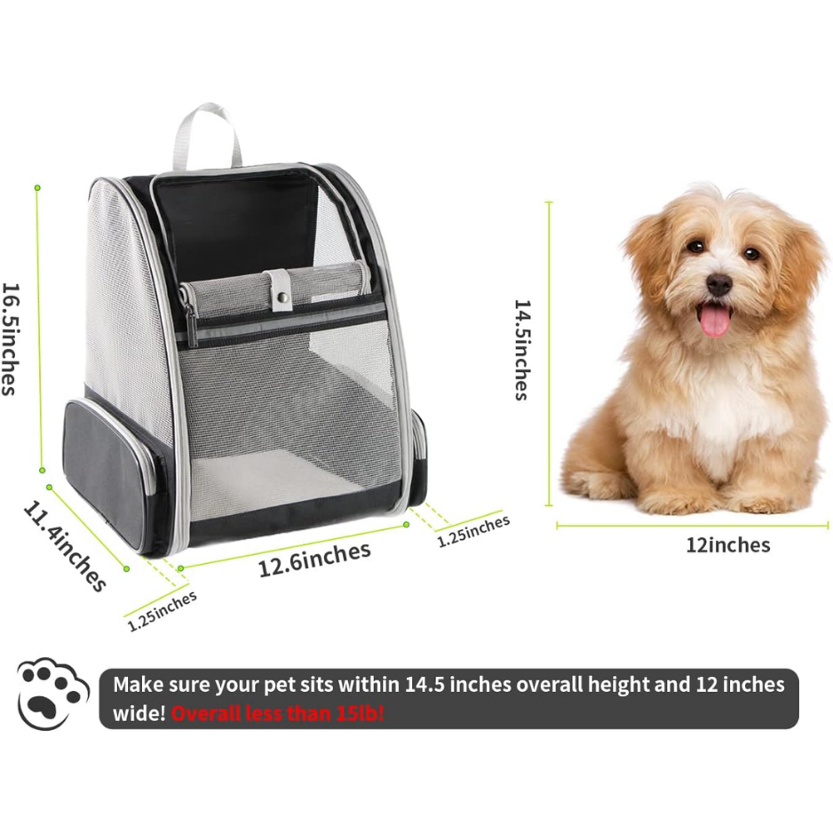 Pet Backpack Carrier for Cats and Small Dogs - Breathable Travel Bag, 15-Pound Capacity