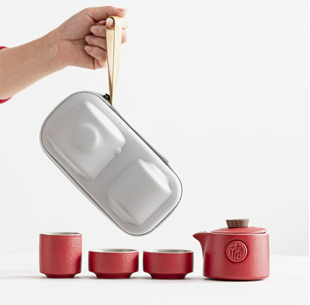 Travel Ceramic Tea Set with Teapot and Cups - Portable Household Drinkware