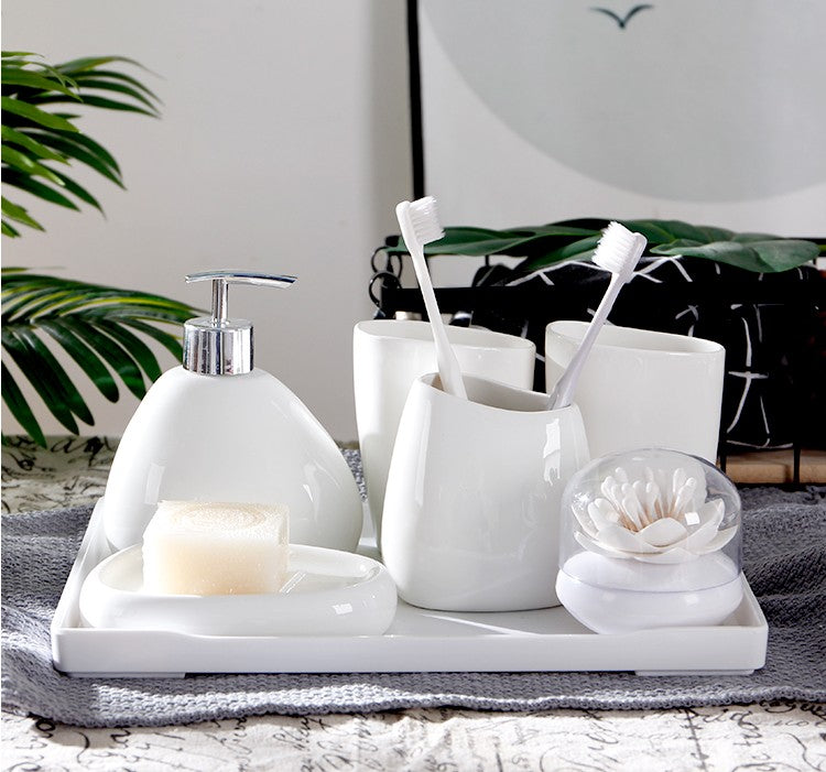 Porcelain Bathroom Storage Bottles Set - 5-Piece White Toilet Kit