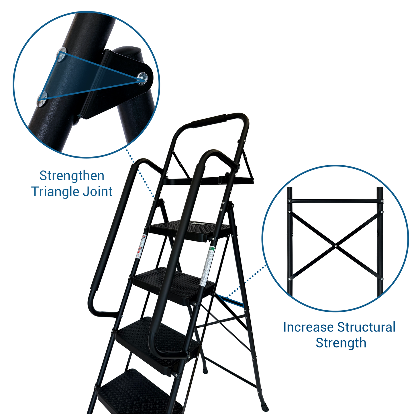 Folding Step Ladder with Wide Anti-Slip Pedal - Black