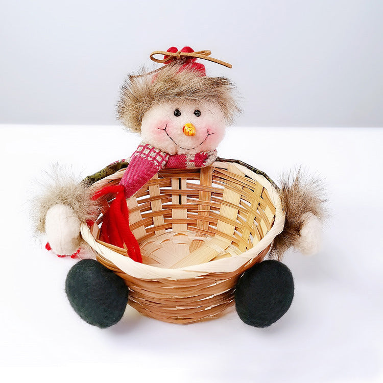 Christmas Decoration Storage Basket with Santa Snowman Elk Candy Holder
