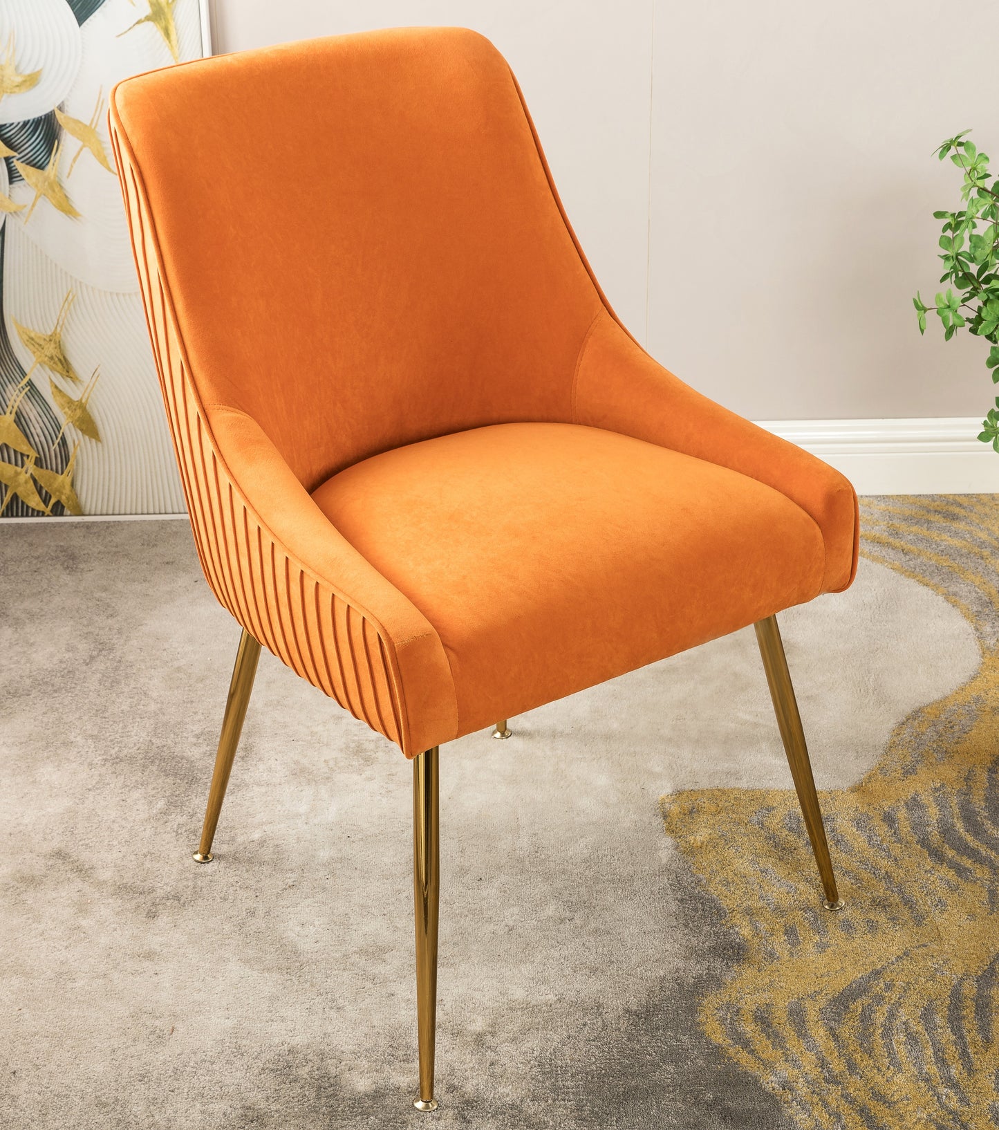 Velvet Dining Chair With Gold Legs, Modern Upholstered Accent Chair,