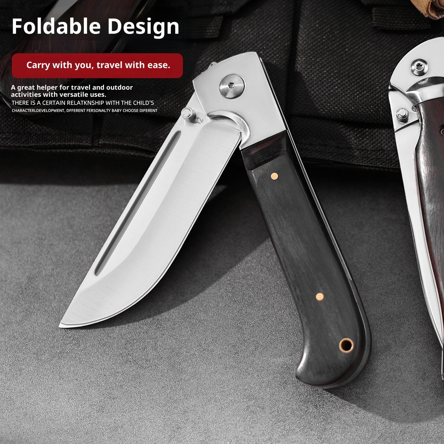 Outdoor Folding Knife - Stainless Steel Blade with Wooden or Ebony Handle