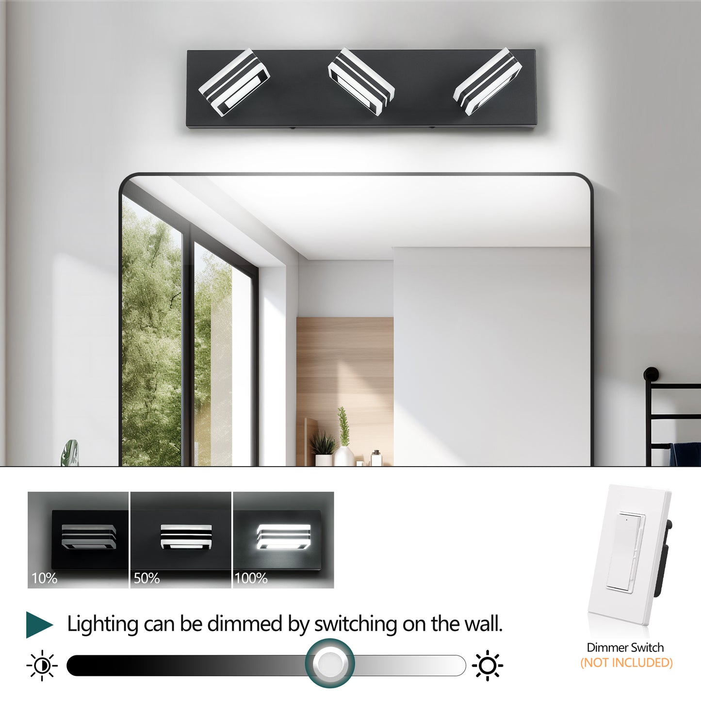 Matte Black LED Vanity Light Fixtures 3-Light Wall Sconce for Bathroom
