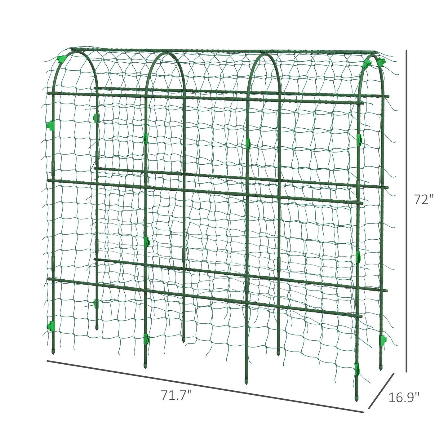 Metal Garden Trellis with Climbing Net - 17x72 Inches Outdoor Support for Vines, Green