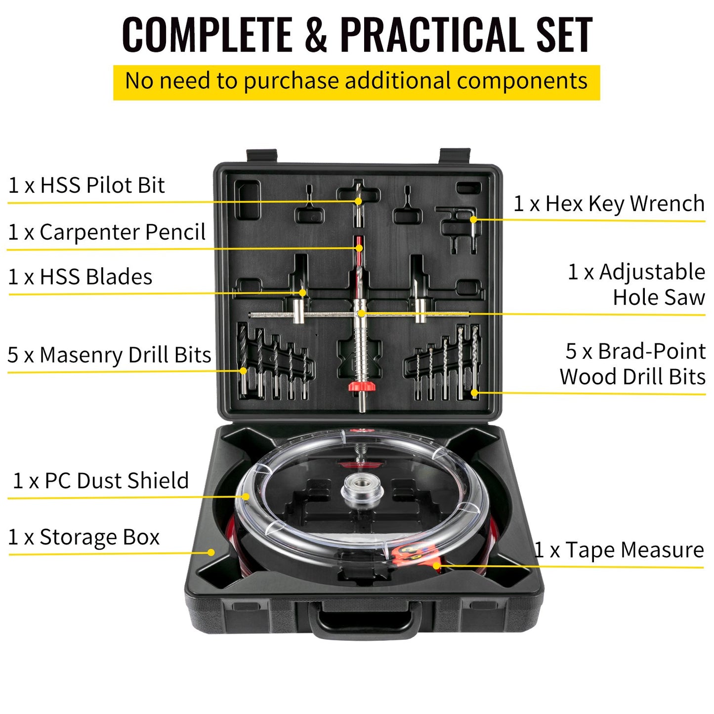 Adjustable Hole Saw Cutter Kit for Recessed Lights and Ceiling Speakers - Grey