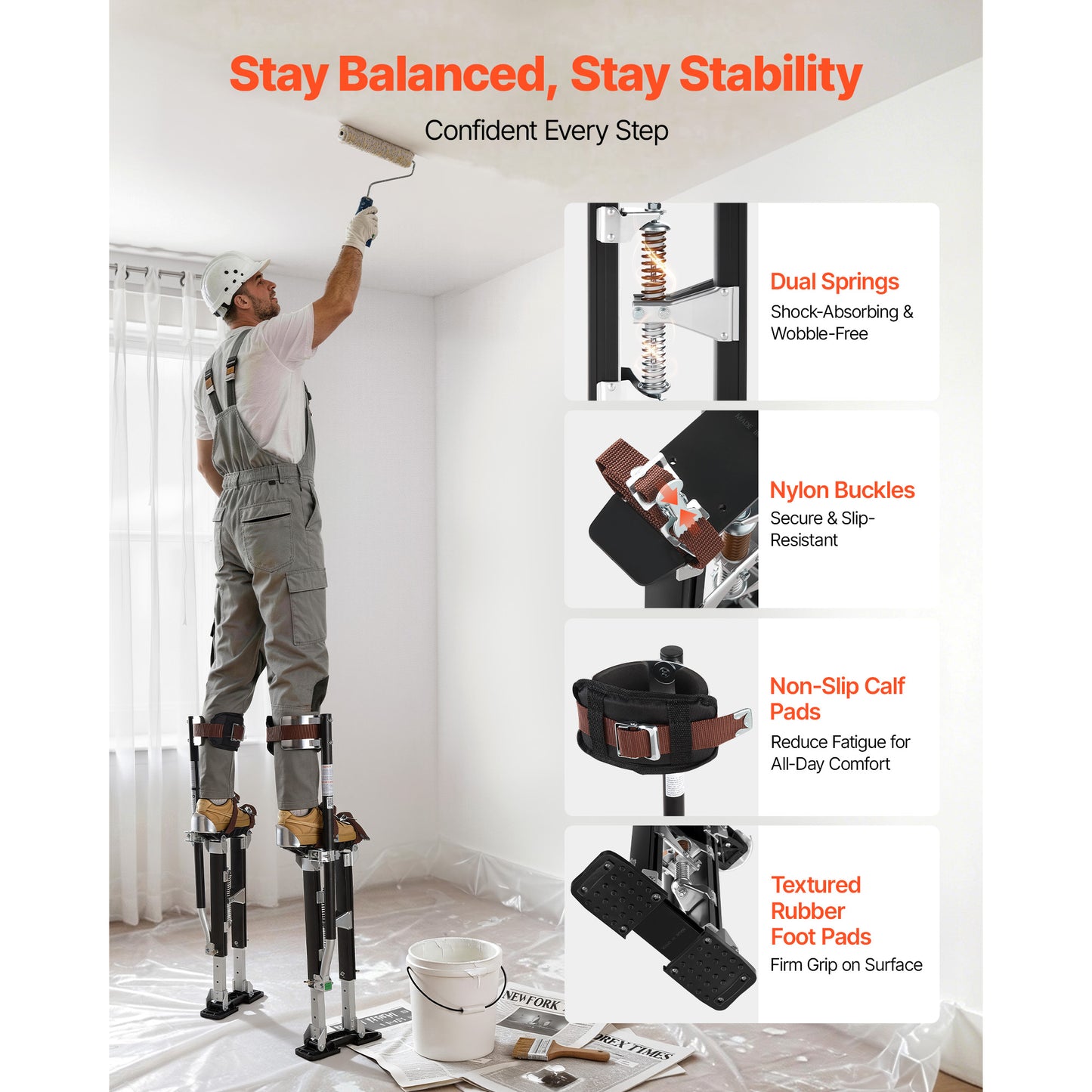 Adjustable Drywall Stilts, 19.1–31.1 Inches Aluminum Painter & Decoration Supports