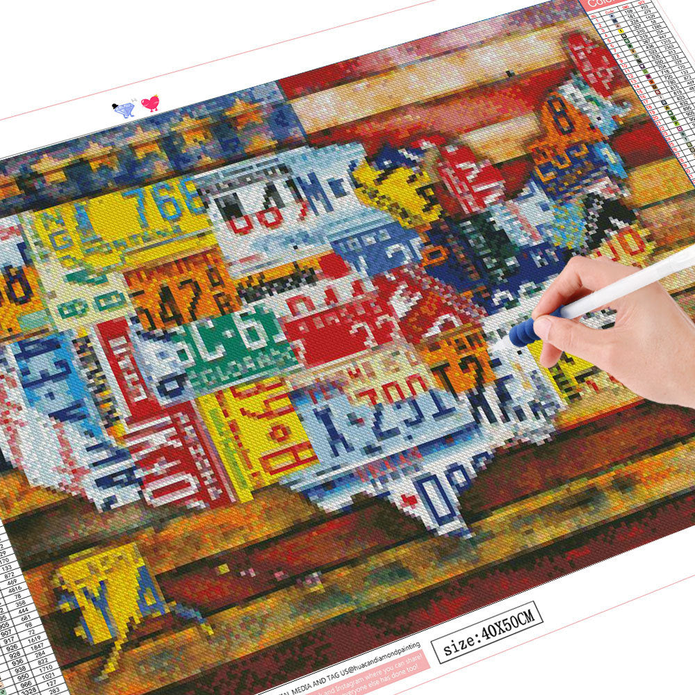 Map Diamond Painting Cross Stitch Kit for Home Decor - Customizable Size & Shape