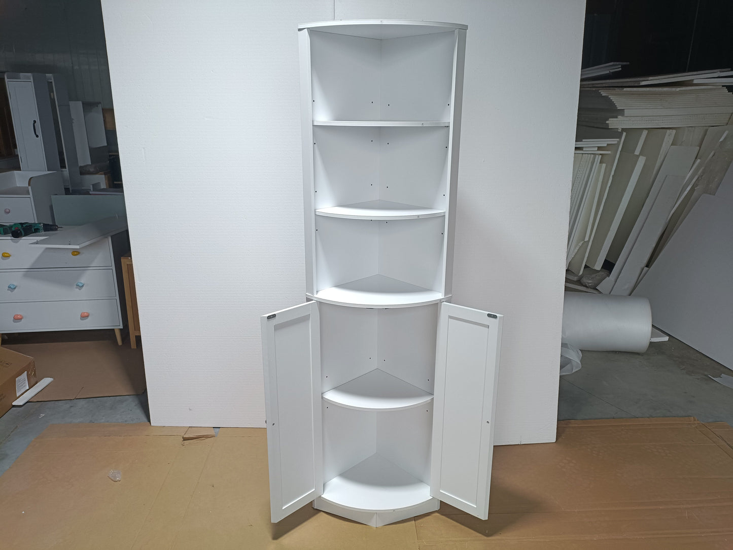 67" Tall Corner Cabinet with 2 Doors and Adjustable Shelves - White