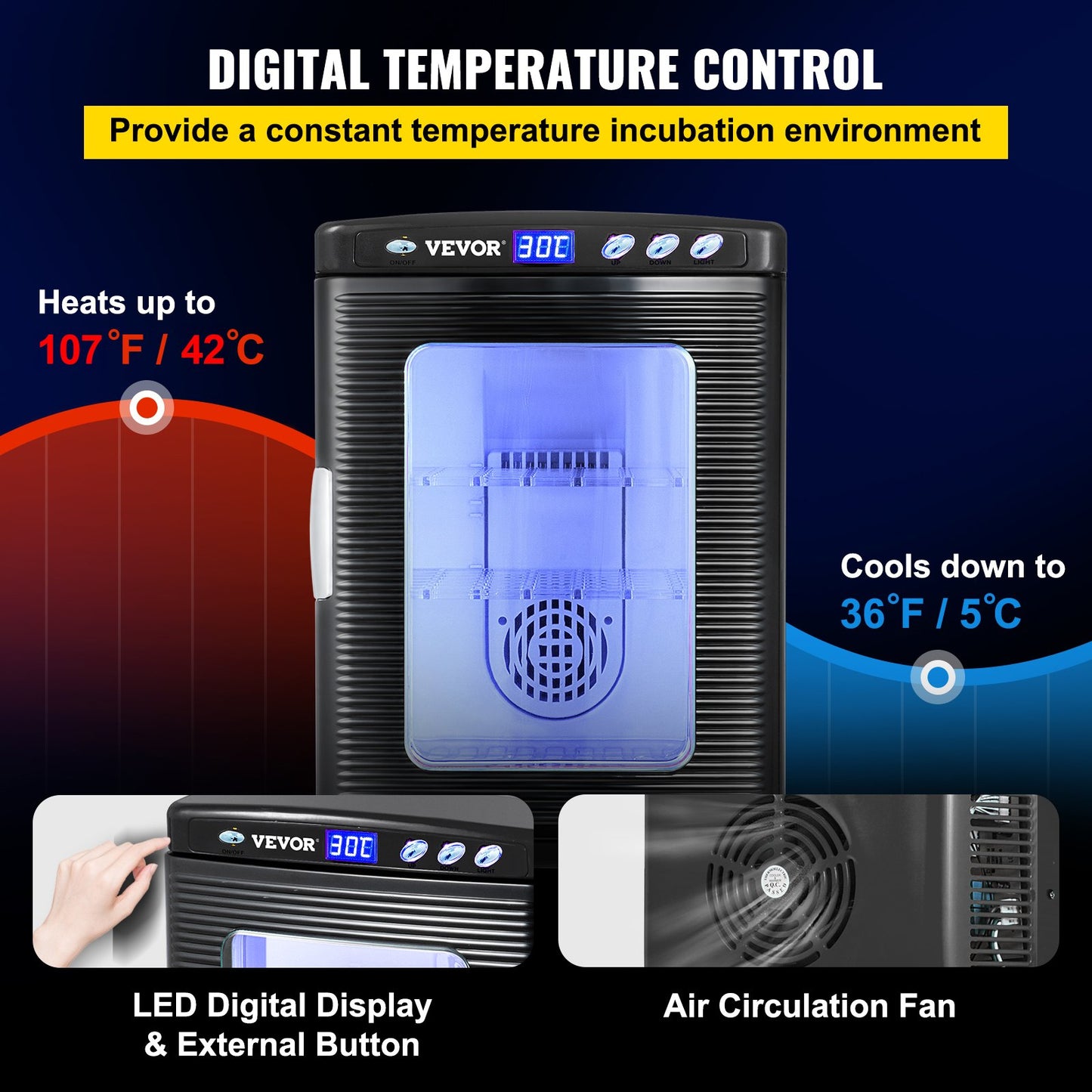 Black Reptile Incubator 25L Digital Pet Egg Incubator with Temperature Control