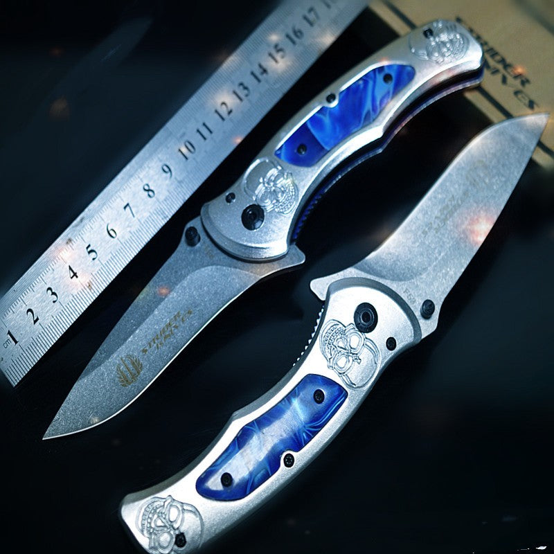Portable Folding Knife with Springless Blade for Self-Defense & Household Use - Royal Blue