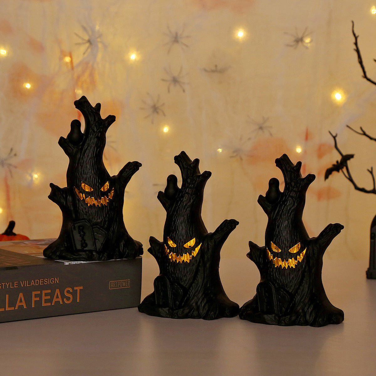 Halloween Pumpkin Lamp Ghost Tree Decoration - Plastic, 16cm