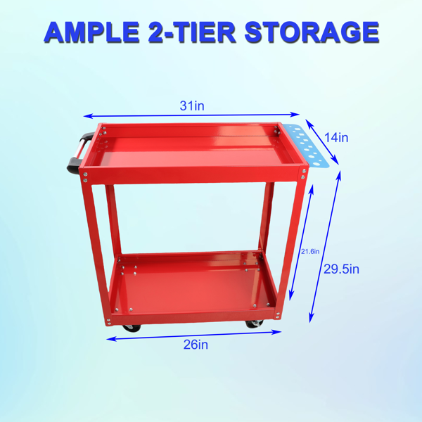 Heavy Duty Steel Utility Cart on Wheels - 400LBS Capacity Industrial Service Cart for Garage Warehouse Workshop - Bright Red