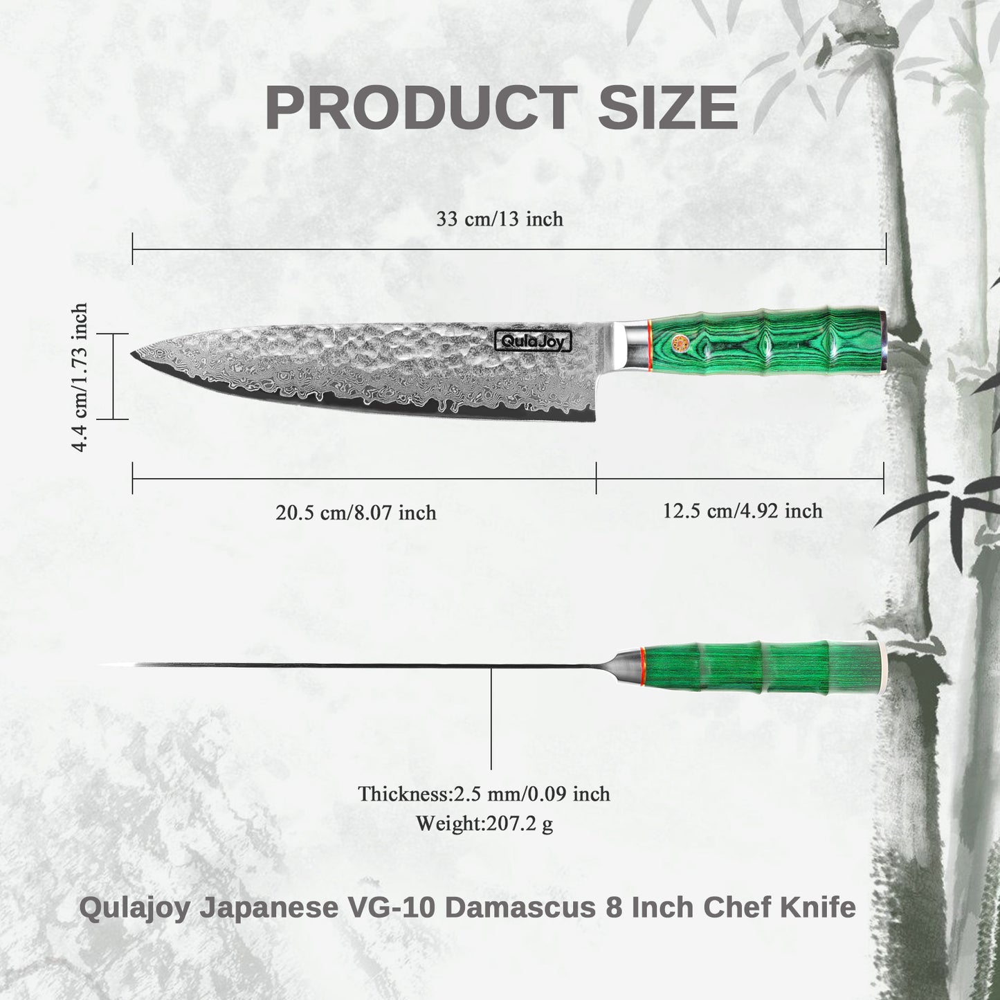 Japanese Chef Knife 8 Inch - Damascus VG-10 Steel, Hammered Blade