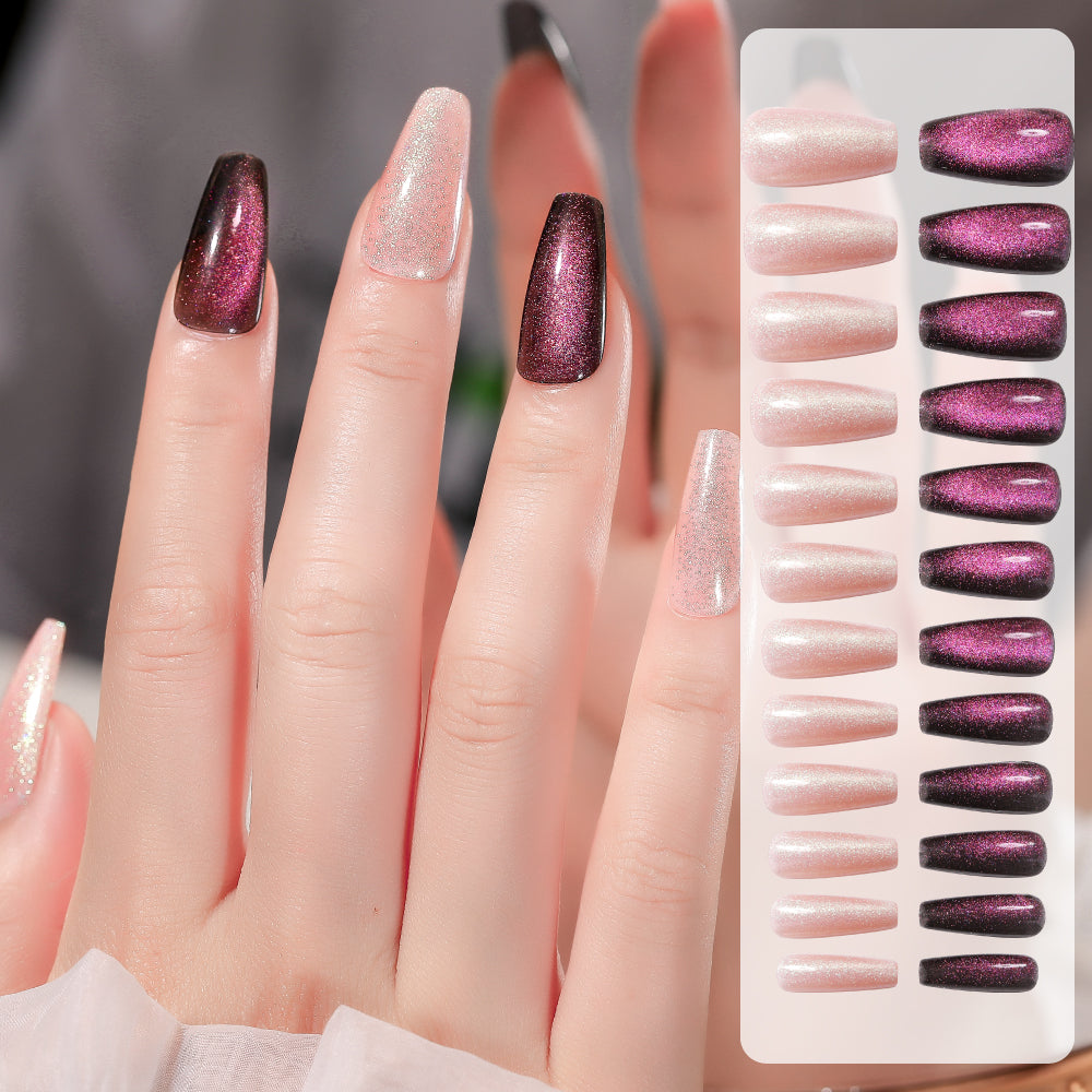 Smoke Purple Starry Sky Nail Patches - 24pcs with Jelly Glue