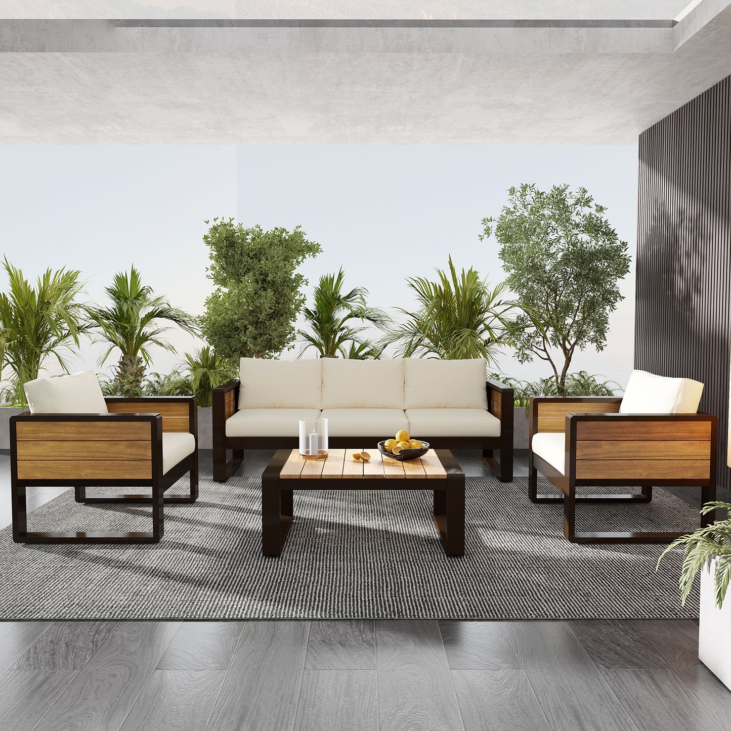 Large 4-Piece Aluminum Frame Outdoor Patio Furniture Set For 5