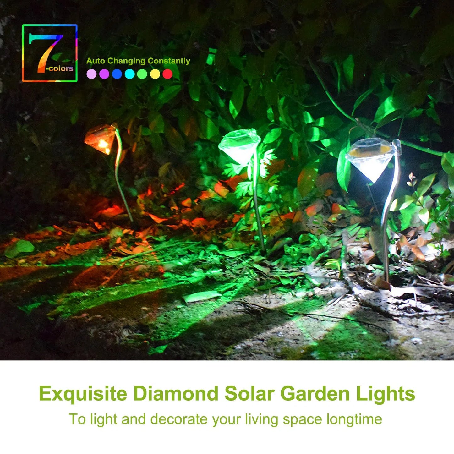 4 Pack Solar Garden Lights Outdoor LED Pathway Stake with 7-Color Changing Waterproof Lamp