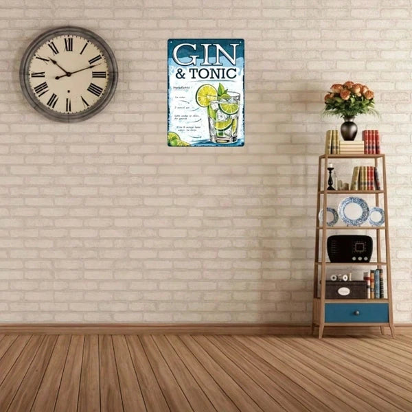 Vintage Metal Sign - Retro Gin Tonic Wall Art - 8x12in