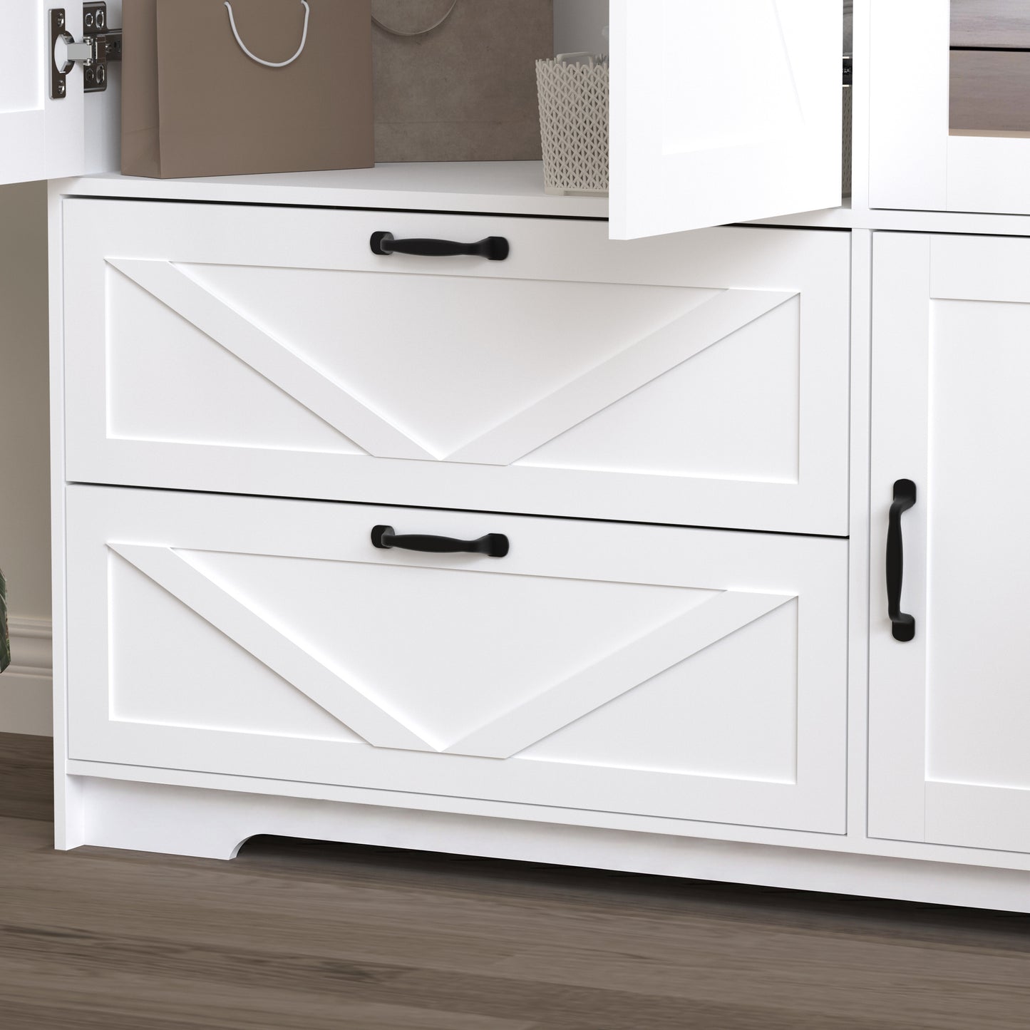4-Door White Wardrobe Closet with Mirror & LED Lighting