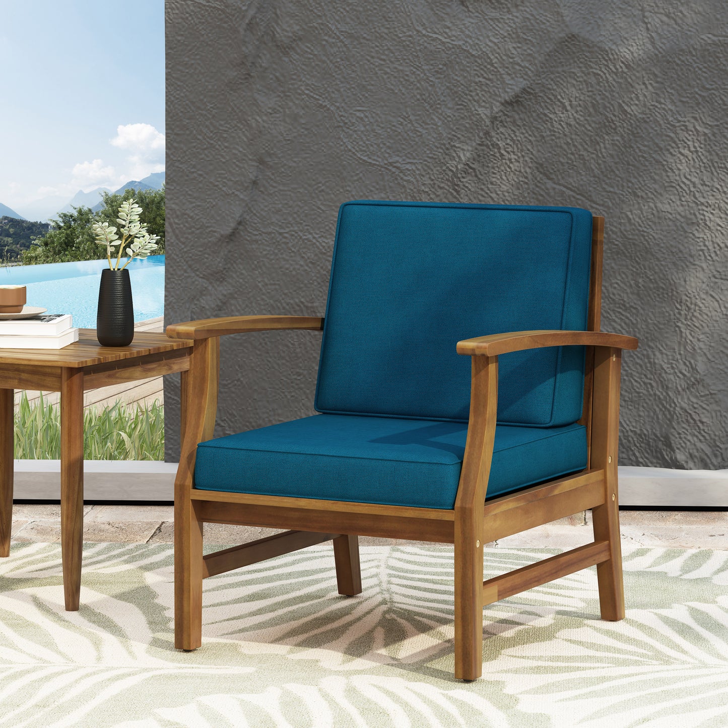 Blue Acacia Wood Perla Club Chair - Weather Resistant Design