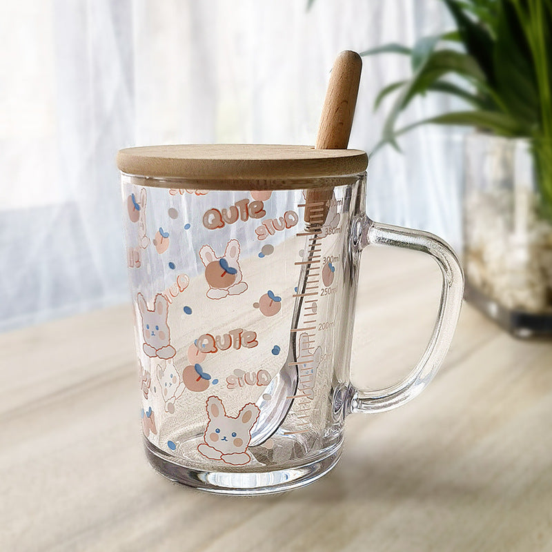 Minimalist Cartoon Glass Water Cup with Straw - Heat-Resistant, 400ML