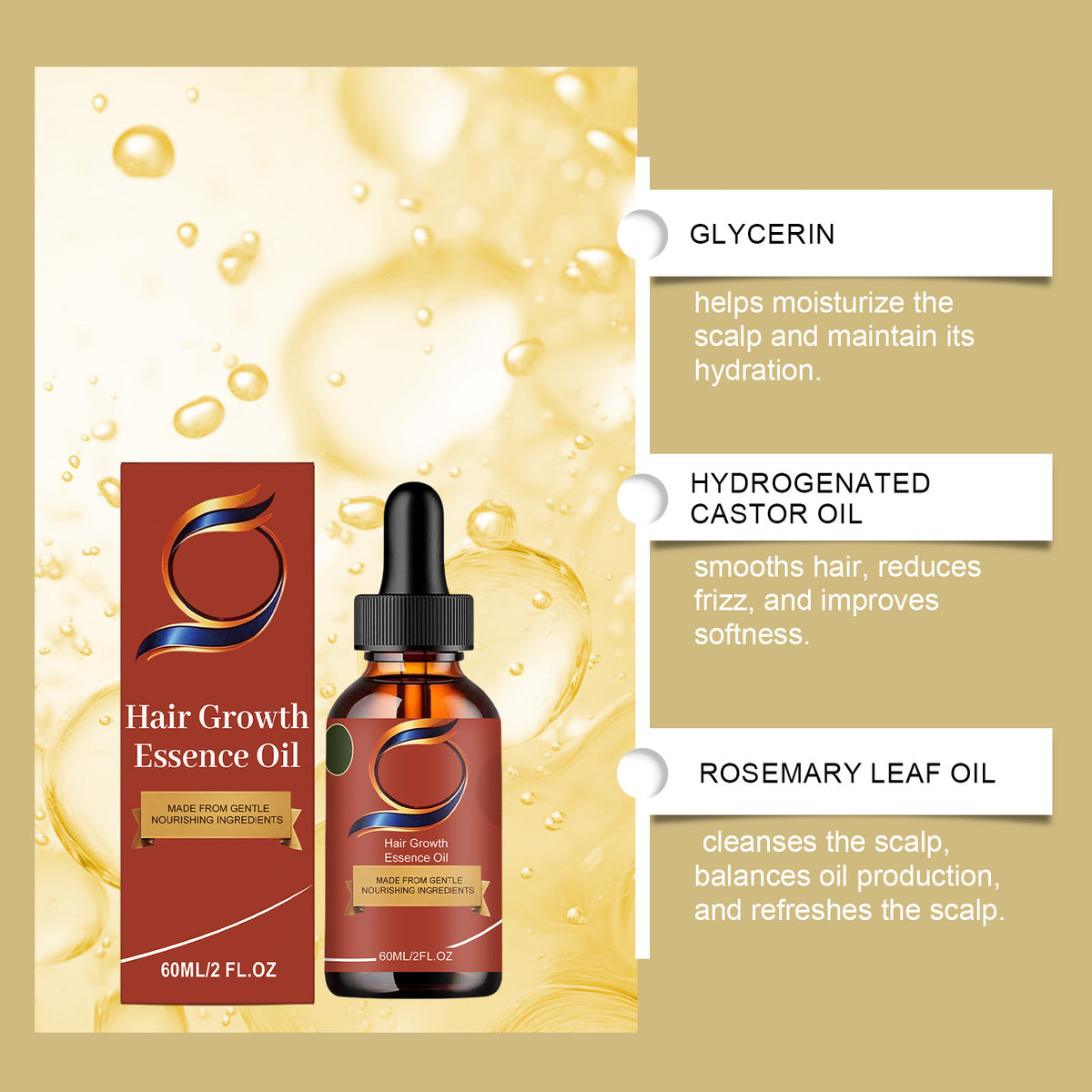 Hair Growth Oil with Rosemary & Castor Oil - 60ML Natural Hair Treatment